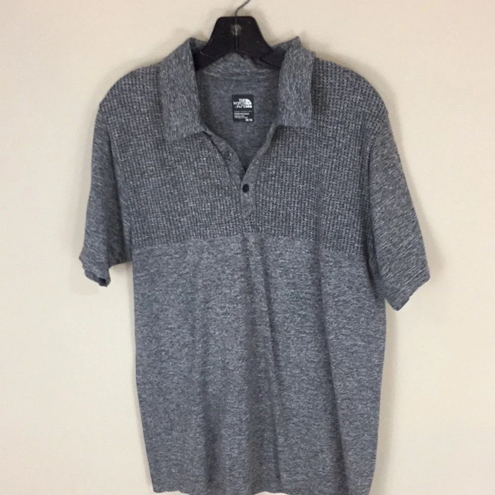The North Face Mens Heather Gray Polo with Waffle Knit Accents M